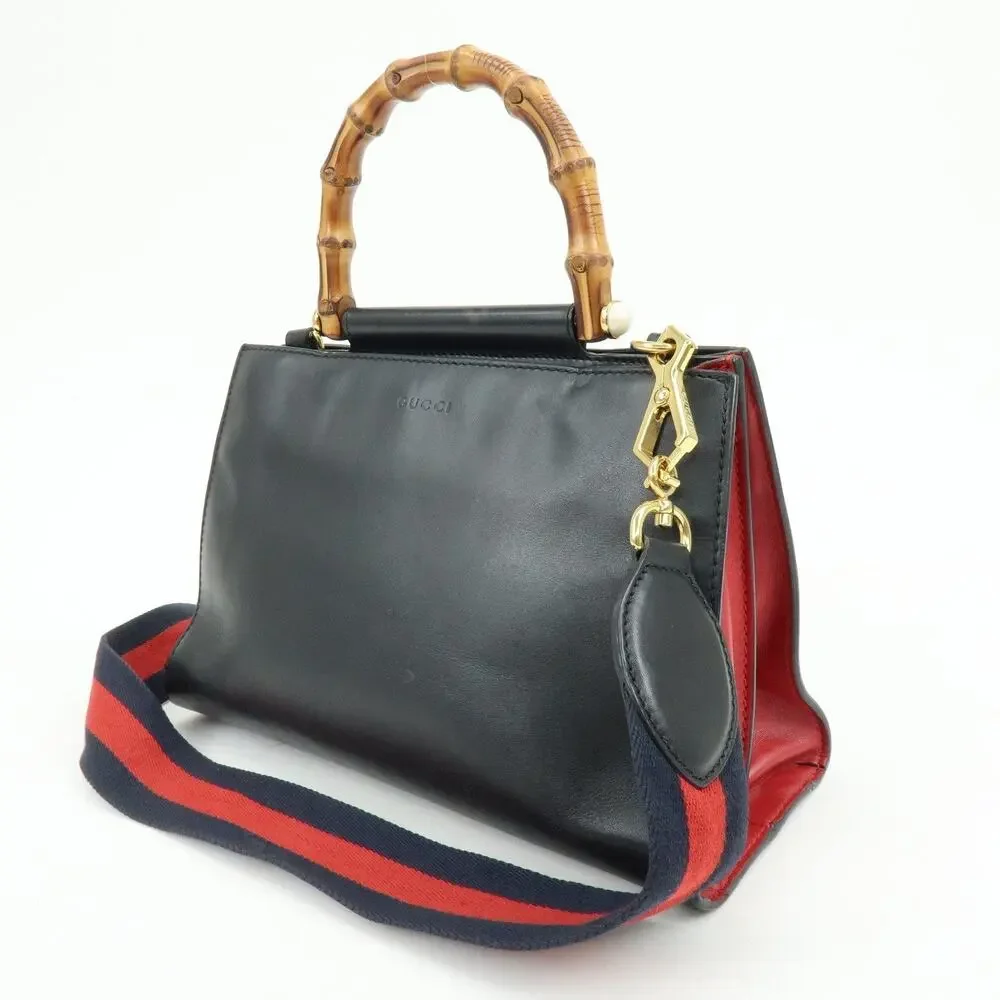 Gucci Nymphaea Bamboo Leather Handbag Black